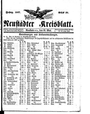 Neustädter Kreisblatt vom 18.05.1867