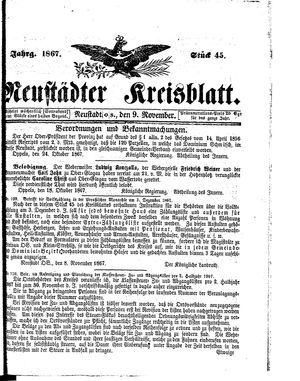Neustädter Kreisblatt vom 09.11.1867
