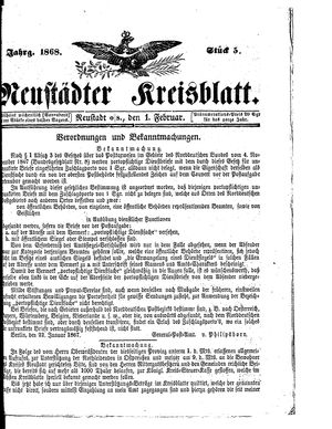 Neustädter Kreisblatt vom 01.02.1868