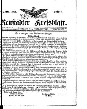 Neustädter Kreisblatt vom 15.02.1868