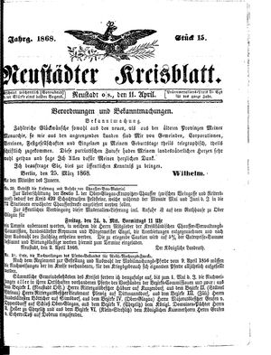 Neustädter Kreisblatt vom 11.04.1868