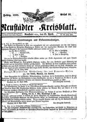 Neustädter Kreisblatt vom 18.04.1868
