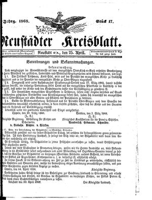 Neustädter Kreisblatt vom 25.04.1868