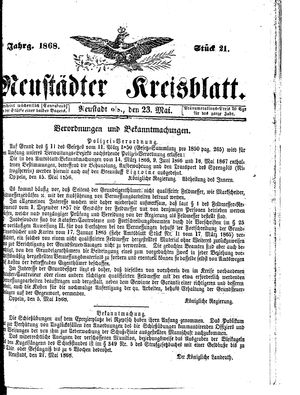 Neustädter Kreisblatt on May 23, 1868