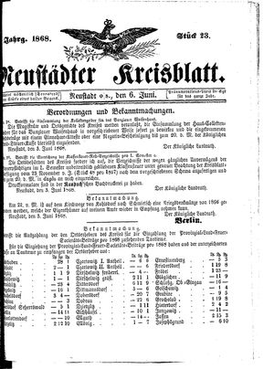Neustädter Kreisblatt vom 06.06.1868