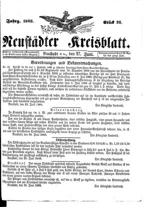 Neustädter Kreisblatt vom 27.06.1868