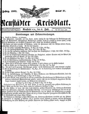 Neustädter Kreisblatt vom 04.07.1868