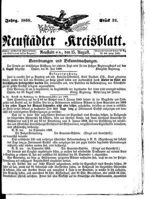 Neustädter Kreisblatt vom 15.08.1868