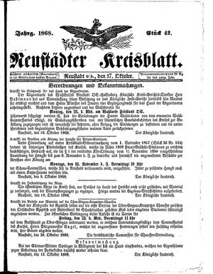Neustädter Kreisblatt on Oct 17, 1868