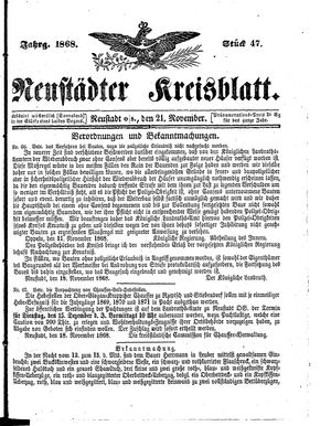 Neustädter Kreisblatt vom 21.11.1868