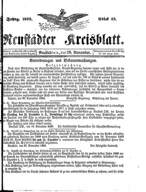 Neustädter Kreisblatt vom 28.11.1868
