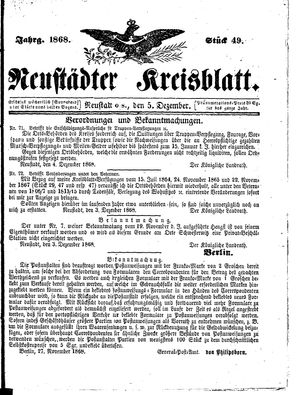 Neustädter Kreisblatt vom 05.12.1868