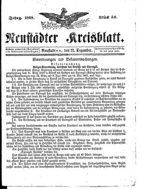 Neustädter Kreisblatt vom 12.12.1868