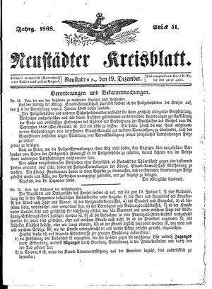 Neustädter Kreisblatt vom 19.12.1868