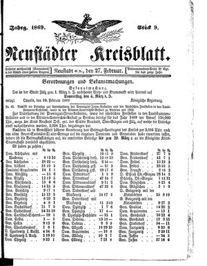 Neustädter Kreisblatt vom 27.02.1869