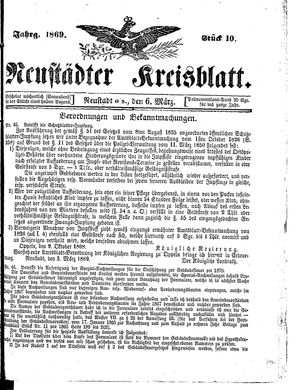 Neustädter Kreisblatt vom 06.03.1869