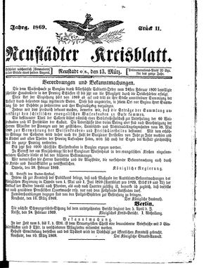 Neustädter Kreisblatt on Mar 13, 1869