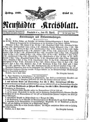 Neustädter Kreisblatt vom 10.04.1869