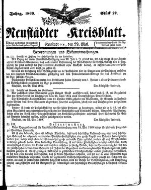 Neustädter Kreisblatt on May 29, 1869