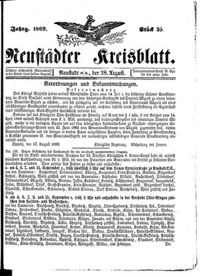 Neustädter Kreisblatt vom 28.08.1869