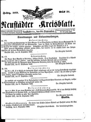 Neustädter Kreisblatt vom 18.09.1869