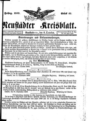 Neustädter Kreisblatt vom 02.10.1869
