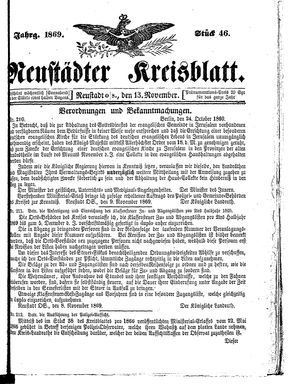 Neustädter Kreisblatt vom 13.11.1869