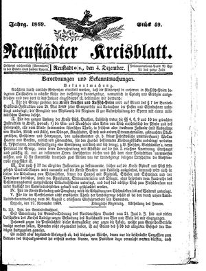 Neustädter Kreisblatt vom 04.12.1869