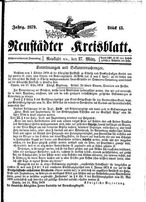Neustädter Kreisblatt vom 27.03.1879
