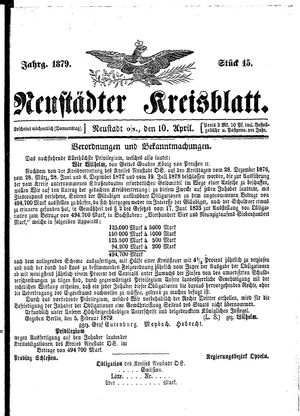 Neustädter Kreisblatt vom 10.04.1879