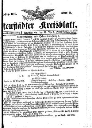 Neustädter Kreisblatt vom 17.04.1879