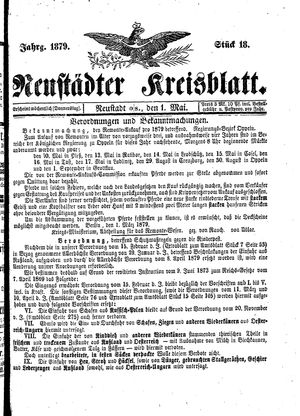 Neustädter Kreisblatt vom 01.05.1879