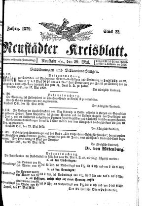 Neustädter Kreisblatt vom 29.05.1879