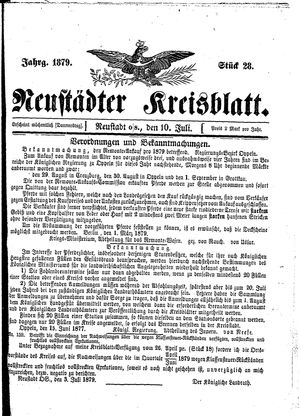 Neustädter Kreisblatt vom 10.07.1879