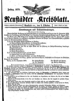 Neustädter Kreisblatt vom 02.10.1879
