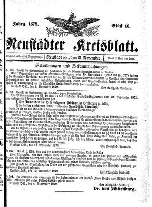 Neustädter Kreisblatt vom 13.11.1879