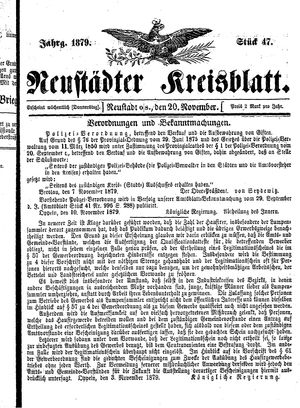 Neustädter Kreisblatt vom 20.11.1879