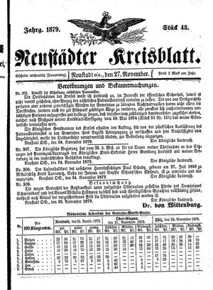 Neustädter Kreisblatt vom 27.11.1879
