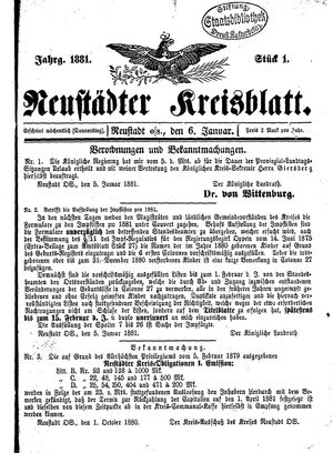 Neustädter Kreisblatt on Jan 6, 1881