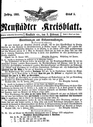 Neustädter Kreisblatt vom 03.02.1881