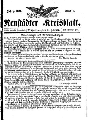 Neustädter Kreisblatt vom 10.02.1881