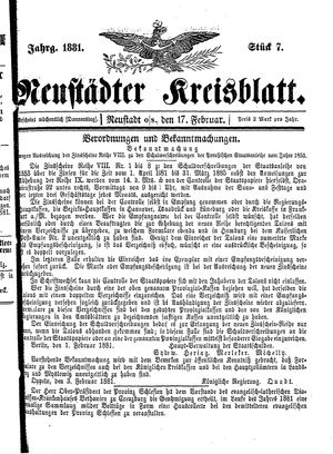 Neustädter Kreisblatt vom 17.02.1881