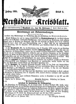 Neustädter Kreisblatt vom 24.02.1881