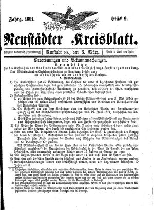 Neustädter Kreisblatt vom 03.03.1881