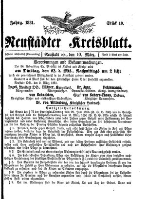 Neustädter Kreisblatt vom 10.03.1881