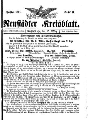 Neustädter Kreisblatt vom 17.03.1881