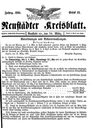Neustädter Kreisblatt vom 24.03.1881