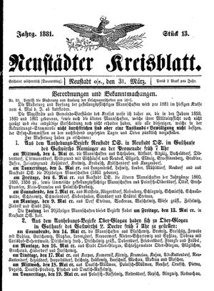 Neustädter Kreisblatt vom 31.03.1881