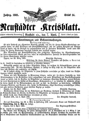 Neustädter Kreisblatt vom 07.04.1881