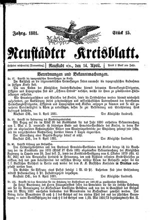 Neustädter Kreisblatt vom 14.04.1881